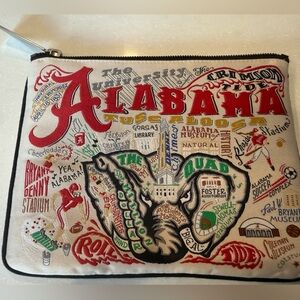 CatStudio Cream and Red Embroidered University of Alabama roll Tide Pouch